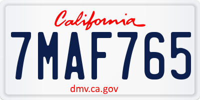 CA license plate 7MAF765