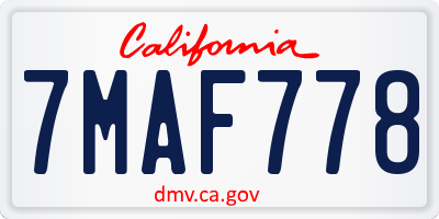 CA license plate 7MAF778