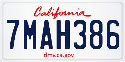 CA license plate 7MAH386