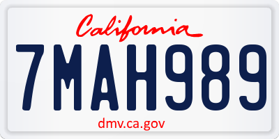 CA license plate 7MAH989