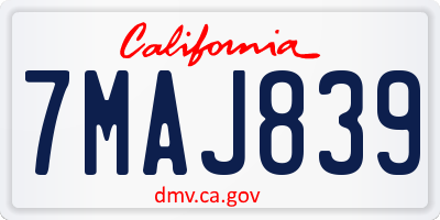 CA license plate 7MAJ839