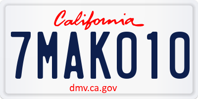 CA license plate 7MAK010