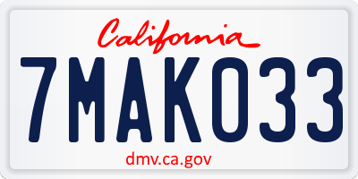 CA license plate 7MAK033