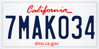 CA license plate 7MAK034