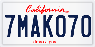 CA license plate 7MAK070
