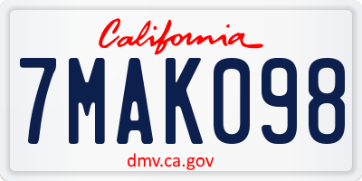 CA license plate 7MAK098