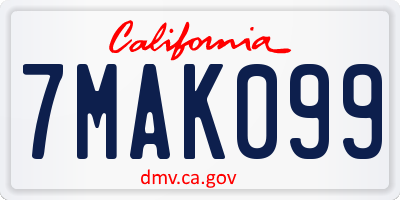 CA license plate 7MAK099