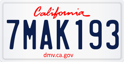 CA license plate 7MAK193
