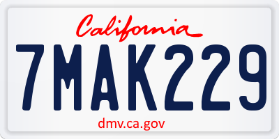 CA license plate 7MAK229