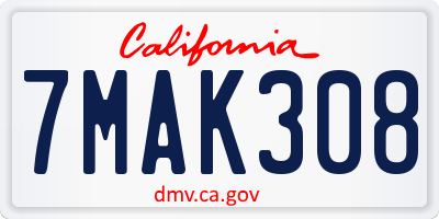 CA license plate 7MAK308