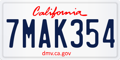CA license plate 7MAK354