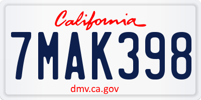 CA license plate 7MAK398