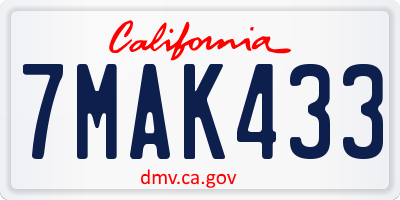 CA license plate 7MAK433