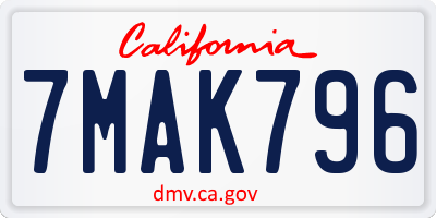 CA license plate 7MAK796
