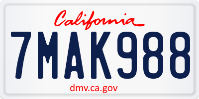 CA license plate 7MAK988