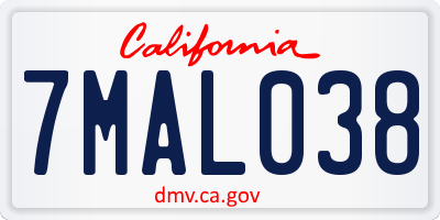 CA license plate 7MAL038