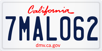 CA license plate 7MAL062