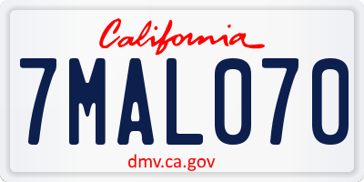 CA license plate 7MAL070