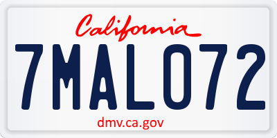 CA license plate 7MAL072