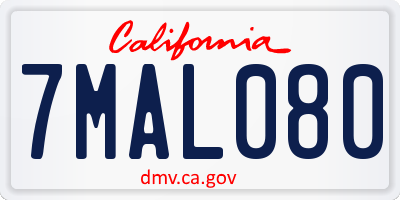 CA license plate 7MAL080