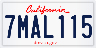 CA license plate 7MAL115