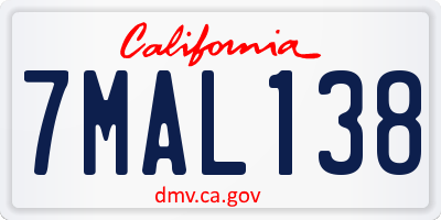 CA license plate 7MAL138