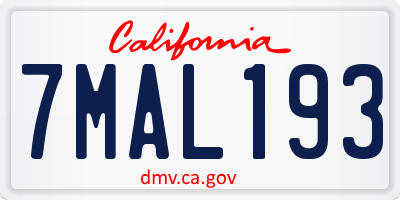 CA license plate 7MAL193