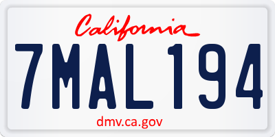 CA license plate 7MAL194