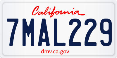 CA license plate 7MAL229