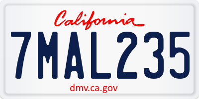 CA license plate 7MAL235