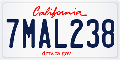 CA license plate 7MAL238
