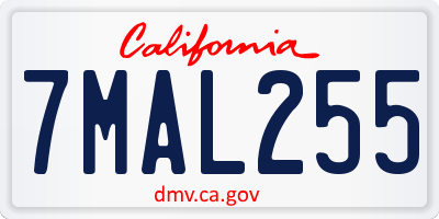 CA license plate 7MAL255