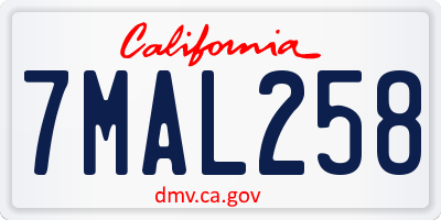 CA license plate 7MAL258
