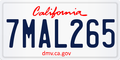 CA license plate 7MAL265