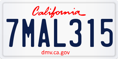 CA license plate 7MAL315