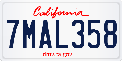 CA license plate 7MAL358