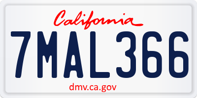 CA license plate 7MAL366