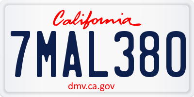 CA license plate 7MAL380
