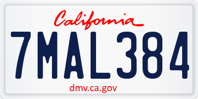 CA license plate 7MAL384