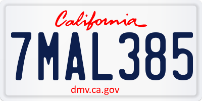 CA license plate 7MAL385