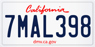 CA license plate 7MAL398
