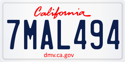 CA license plate 7MAL494
