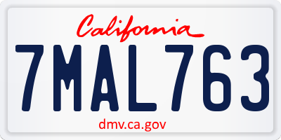 CA license plate 7MAL763
