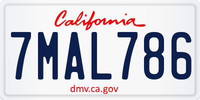 CA license plate 7MAL786