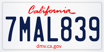 CA license plate 7MAL839