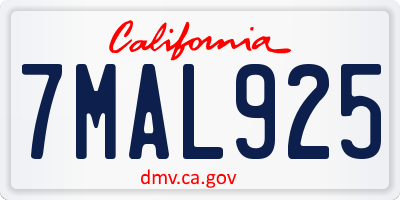 CA license plate 7MAL925