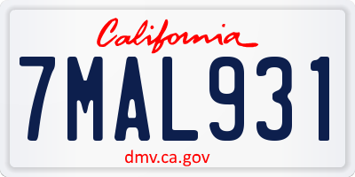CA license plate 7MAL931