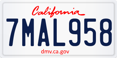 CA license plate 7MAL958