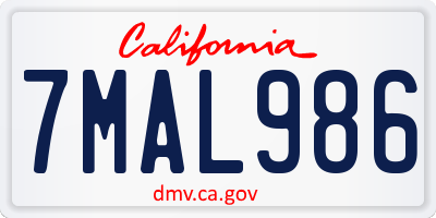 CA license plate 7MAL986