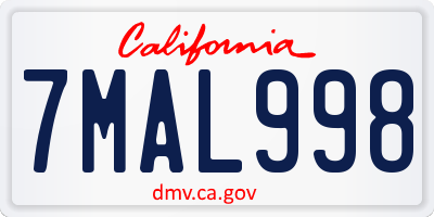 CA license plate 7MAL998